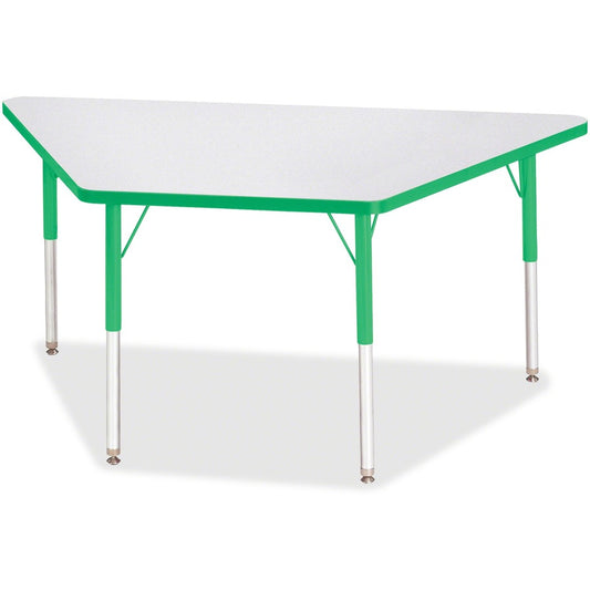 Jonti-Craft Berries Adult-Size Gray Laminate Trapezoid Table - Green Trapezoid, Laminated Top - Four Leg Base - 4 Legs - Height Adjustable - 24" to 31" Adjustment - 60" Table Top Length x 30" Table Top Width x 1.13" Table Top Thickness - 31" Height - E...