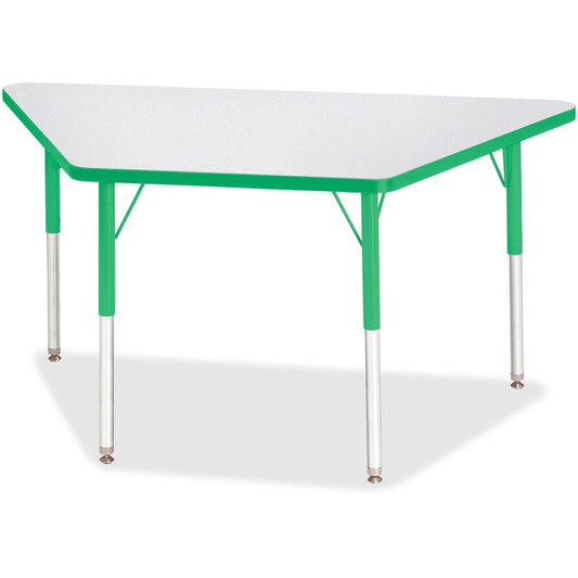 Jonti-Craft Berries Adult-Size Gray Laminate Trapezoid Table - Green Trapezoid, Laminated Top - Four Leg Base - 4 Legs - Height Adjustable - 24" to 31" Adjustment - 48" Table Top Length x 24" Table Top Width x 1.13" Table Top Thickness - 31" Height - E...