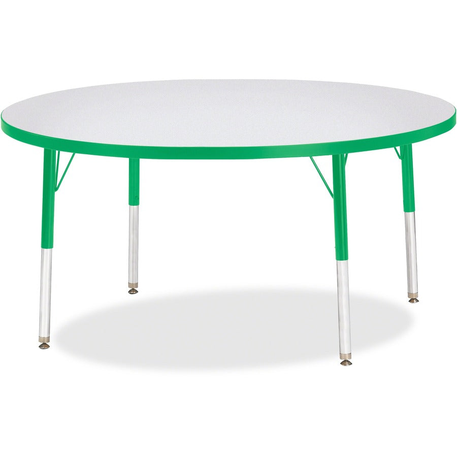 Jonti-Craft Berries Elementary Height Color Edge Round Table - Green Round Top - Four Leg Base - 4 Legs - Height Adjustable - 15" to 24" Adjustment x 1.13" Table Top Thickness x 48" Table Top Diameter - 24" Height - Art, Craft - Assembly Required - Fre...