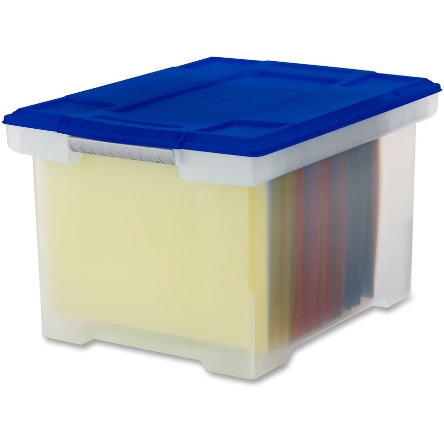 Storex Plastic File Tote Storage Box - External Dimensions: 14.3" Width x 19" Depth x 10.9" Height - 50 lb - Media Size Supported: Letter, Legal - Snap-tight Closure - Plastic - Clear, Blue - For File - 1 Each