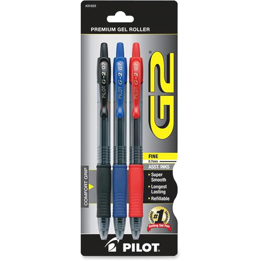 G2 Premium Gel Ink Retractable Pens - Refillable - Retractable - Black, Blue, Red Ink - Gel-based - Black, Blue, Red Barrel - 3 / Pack
