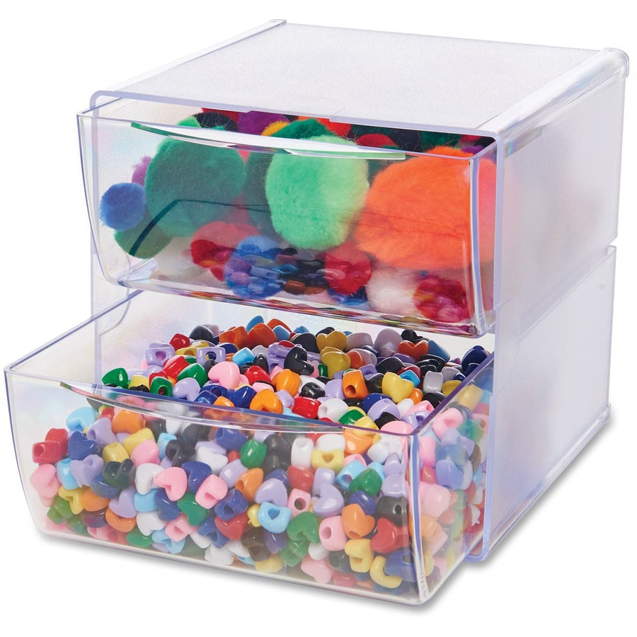 Deflecto Stackable Cube Organizer - 2 Drawer(s) - 6" Height x 6" Width x 7.50" Depth - Desktop - Stackable - Clear - Plastic - 1 Each