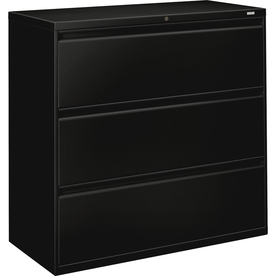 HON Brigade 800 Series Lateral File w/ Drawers - 52.5" Height x 2" Width x 18" Depth - Total Drawer(s): 3 - Finish: Black, Baked Enamel - 1 Each