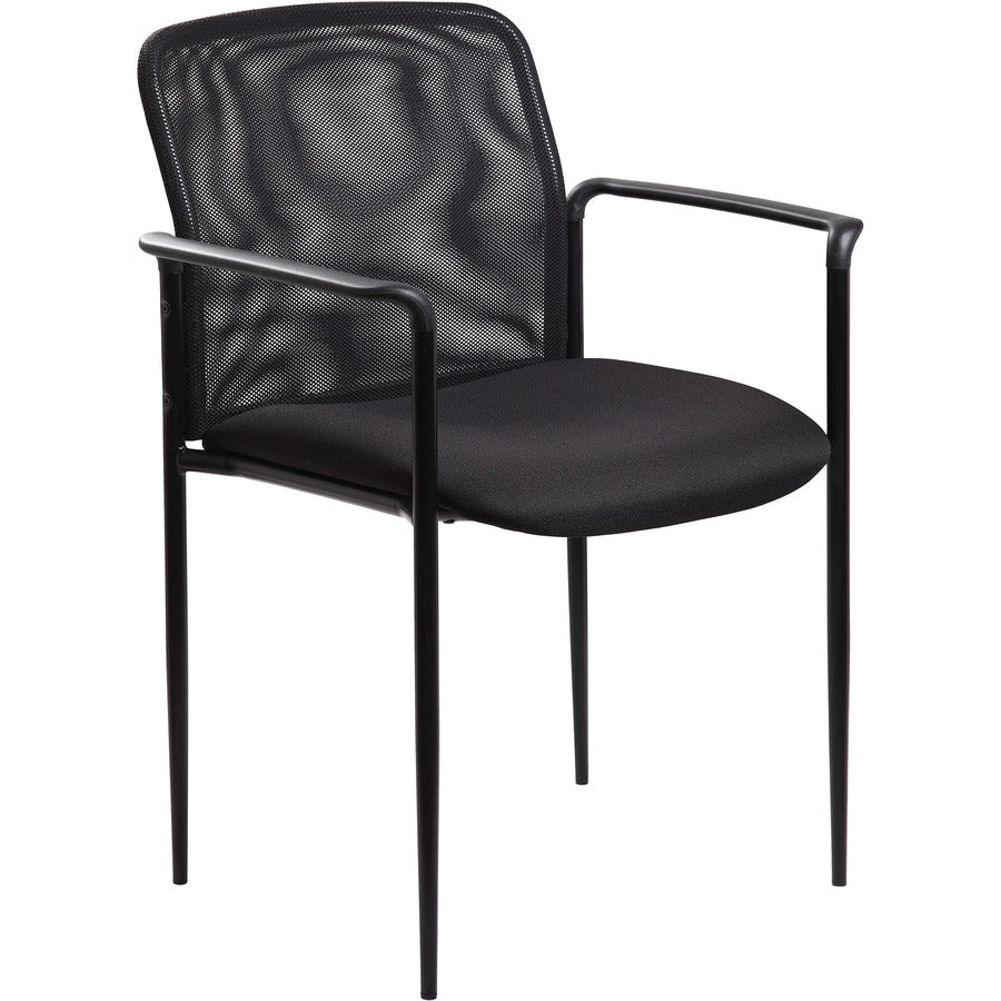 Lorell Reception Side Chair with Molded Cap Arms - Black Seat Color - Mesh Back Material - Steel Frame Material - Four-legged Base - 1 Each