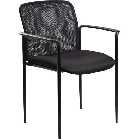 Lorell Reception Side Chair with Molded Cap Arms - Black Seat Color - Mesh Back Material - Steel Frame Material - Four-legged Base - 1 Each
