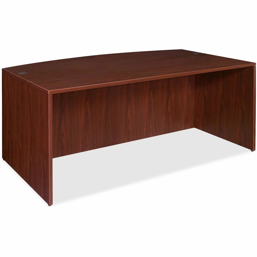 Lorell Essentials Series Bowfront Desk Shell - 29.5" Height x 70.9" Width x 41.4" Depth x 1" Thickness - Finish: Laminate, Mahogany - Grommet, Modesty Panel, Durable, Adjustable Feet - 1 Each