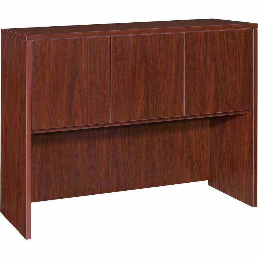 Lorell Essentials Series Stack-on Hutch with Doors - 36" Height x 47.3" Width x 14.8" Depth - 3 Door(s) - Finish: Laminate, Mahogany - Grommet, Cord Management, Durable - 1 Each