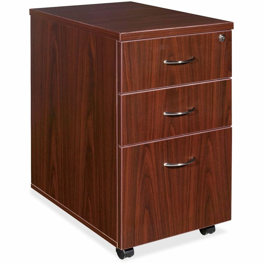Lorell Essentials Series Box/Box/File Mobile File Cabinet - 28.6" Height x 15.7" Width x 22" Depth x 1" Thickness - Total Drawer(s): 3 - Finish: Laminate, Mahogany - Leveling Glide, Durable - 1 Each