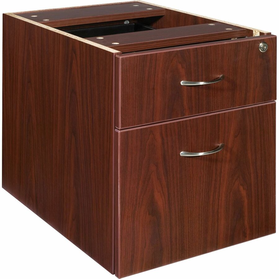 Lorell Essentials Series Box/File Hanging File Cabinet - 18.9" Height x 15.5" Width x 21.9" Depth - Total Drawer(s): 2 - Double Pedestal - Finish: Laminate, Mahogany - Ball-bearing Suspension, Lockable Drawer, Adjustable Feet - 1 Each