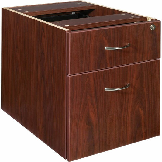 Lorell Essentials Series Box/File Hanging File Cabinet - 18.9" Height x 15.5" Width x 21.9" Depth - Total Drawer(s): 2 - Double Pedestal - Finish: Laminate, Mahogany - Ball-bearing Suspension, Lockable Drawer, Adjustable Feet - 1 Each