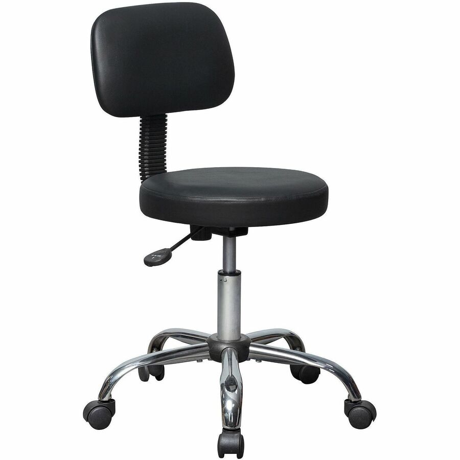 Lorell 16" Round Seat Pneumatic-Lift Stool with Back - Vinyl Seat Material - 5-star Base - Black - 1 Each