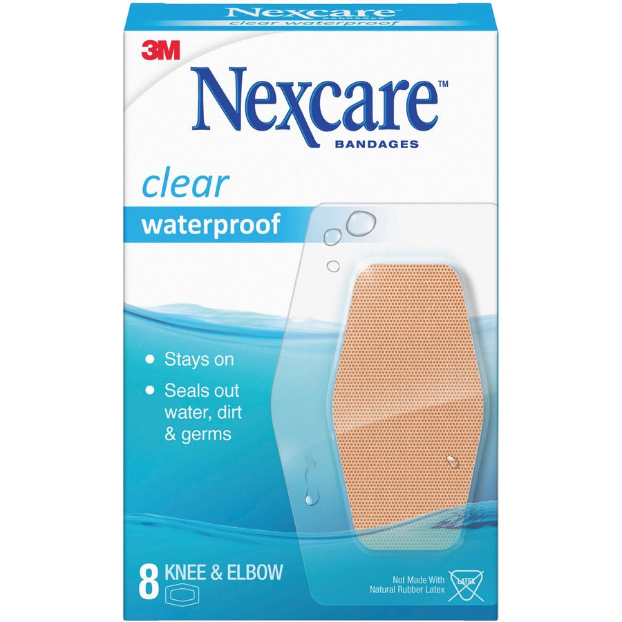 Nexcare Knee & Elbow Waterproof Bandages - - 2.38" Width x 3.50" Length - Clear - 8 / Box