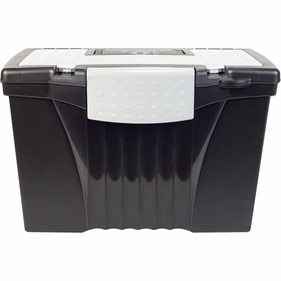 Storex Portable File Storage Box - External Dimensions: 14.5" Width x 10.5" Depth x 12" Height - Media Size Supported: Letter, Legal - Latching Closure - Plastic - Black - For File - Recycled - 1 Carton