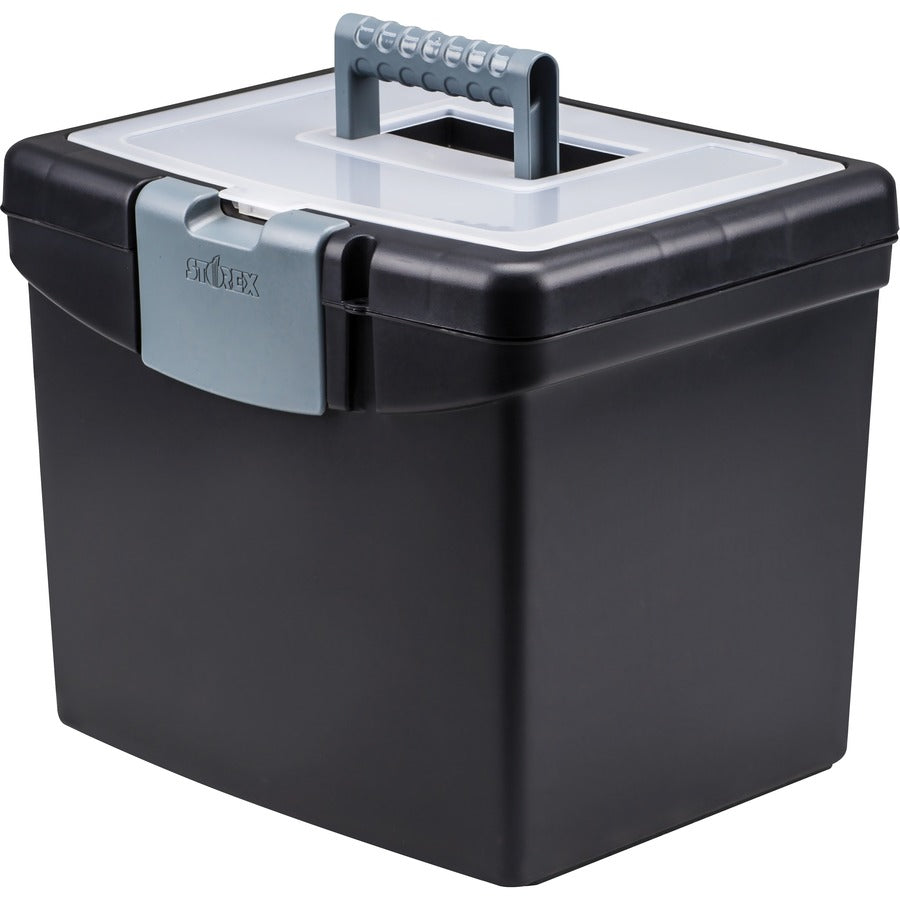 Storex Portable Storage Box - External Dimensions: 14.9" Length x 11" Width x 12.1" Height - Media Size Supported: Letter - Snap-tight Closure - Plastic - Black - For File - 1 Carton