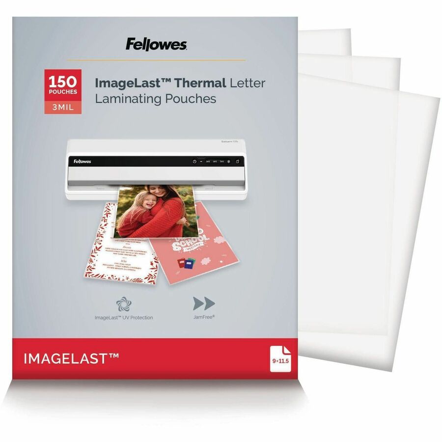 Fellowes ImageLast Jam-Free Premium Thermal Laminating Pouches - Sheet Size Supported: Letter - Laminating Pouch/Sheet Size: 9" Width x 3 mil Thickness - for Document - Durable, UV Resistant, Fade Resistant, Jam-free - Clear - 1 Pack