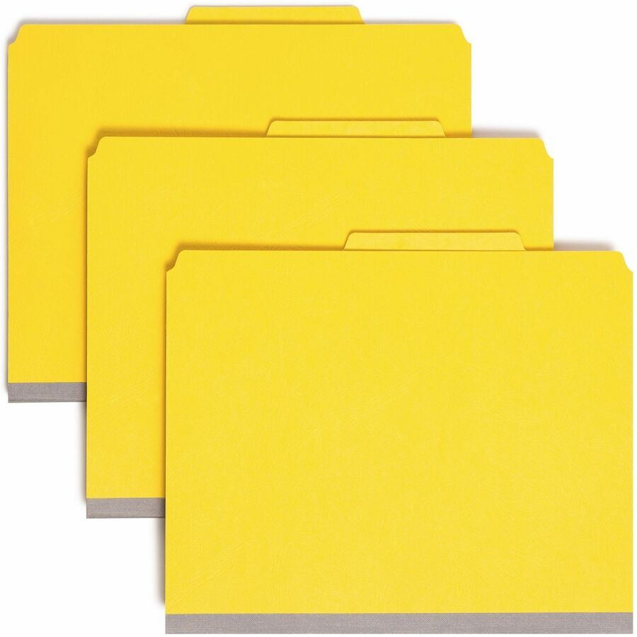 Smead SafeSHIELD 2/5 Tab Cut Letter Recycled Classification Folder - 8 1/2" x 11" - 2" Expansion - 2 x 2S Fastener - 2" for Folder, Divider - Top Tab Location - Right of Center Tab Position - 2 Divider - 25 pt. - 1 Plys - Pressboard - Yellow - Rip Proo...