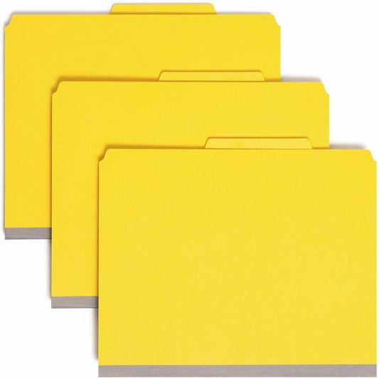 Smead SafeSHIELD 2/5 Tab Cut Letter Recycled Classification Folder - 8 1/2" x 11" - 2" Expansion - 2 x 2S Fastener - 2" for Folder, Divider - Top Tab Location - Right of Center Tab Position - 2 Divider - 25 pt. - 1 Plys - Pressboard - Yellow - Rip Proo...