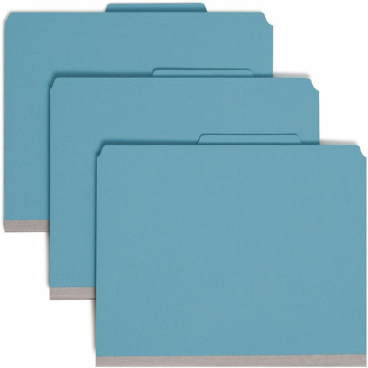 Smead SafeSHIELD 2/5 Tab Cut Letter Recycled Classification Folder - 8 1/2" x 11" - 2" Expansion - 2 x 2S Fastener - 2" for Folder, Divider - Top Tab Location - Right of Center Tab Position - 2 Divider - 25 pt. - 1 Plys - Pressboard - Blue - Rip Proof...