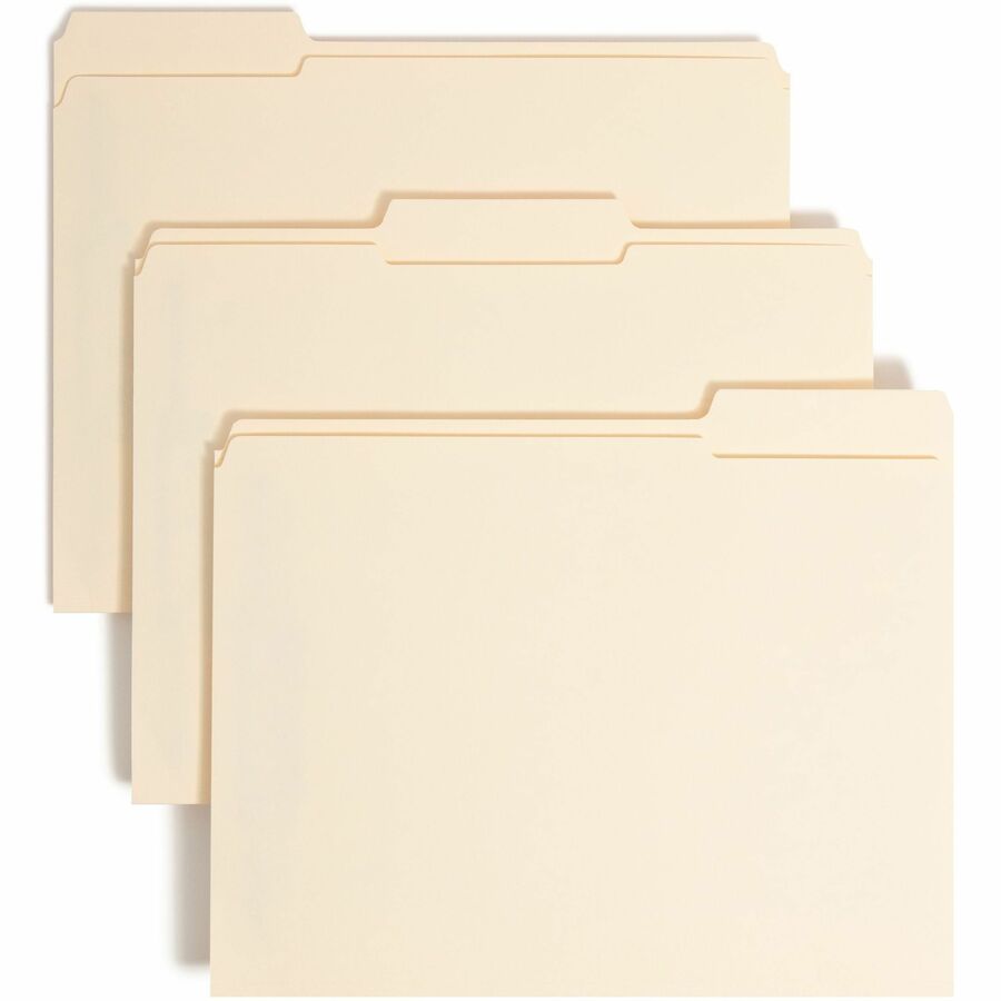 Smead 1/3 Tab Cut Letter Recycled Fastener Folder - 8 1/2" x 11" - 3/4" Expansion - 2 x 2S Fastener - Top Tab Location - Assorted Tab Position - 11 pt. - 2 Plys - Manila - Reinforced Tab - 10% Recycled - 50 / Box