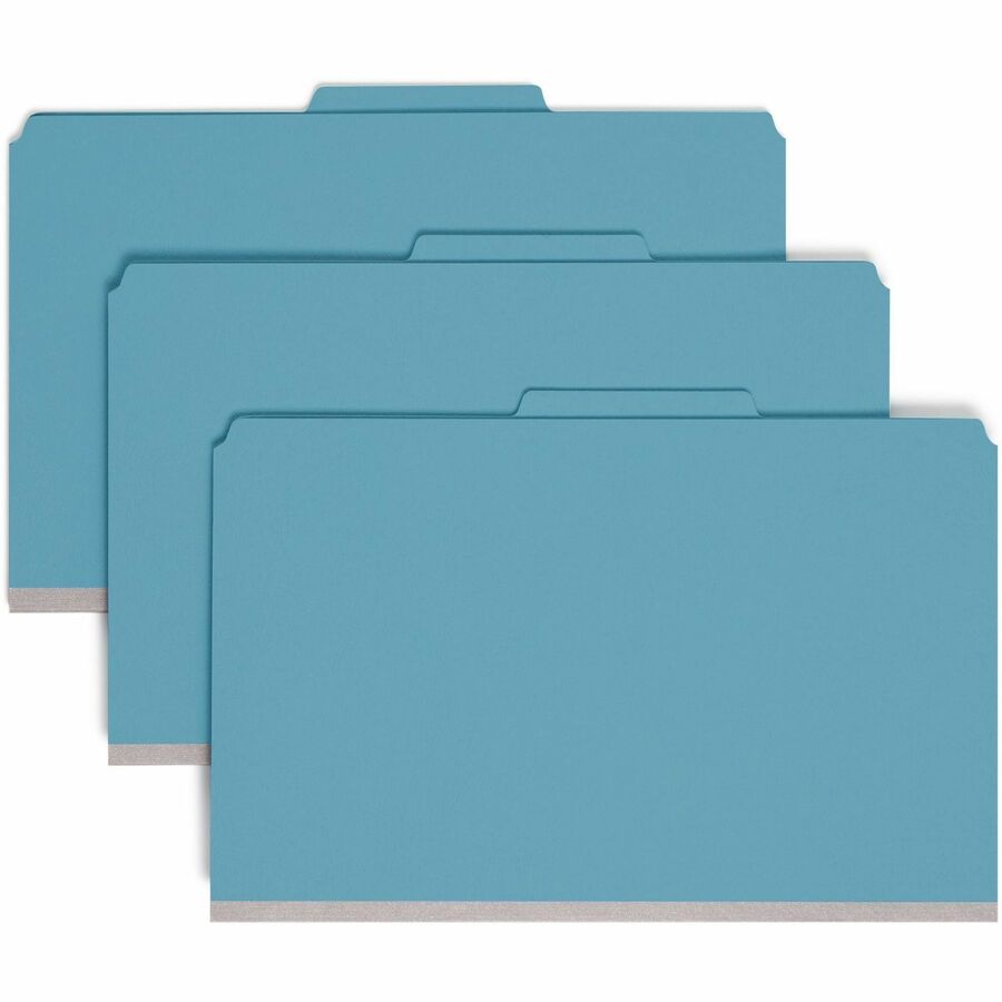 Smead SafeSHIELD 2/5 Tab Cut Legal Recycled Classification Folder - 8 1/2" x 14" - 2" Expansion - 2 x 2S Fastener - 2" for Folder, 1" for Divider - Top Tab Location - Right of Center Tab Position - 2 Divider - 25 pt. - 1 Plys - Pressboard - Blue - Rip...