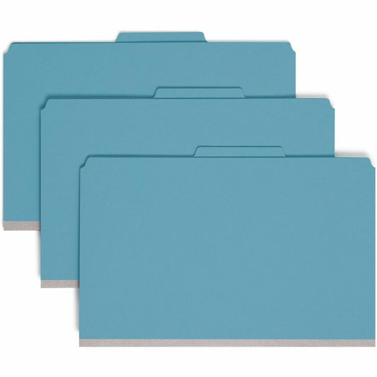 Smead SafeSHIELD 2/5 Tab Cut Legal Recycled Classification Folder - 8 1/2" x 14" - 2" Expansion - 2 x 2S Fastener - 2" for Folder, 1" for Divider - Top Tab Location - Right of Center Tab Position - 2 Divider - 25 pt. - 1 Plys - Pressboard - Blue - Rip...