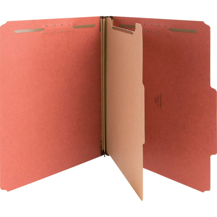 Nature Saver 2/5 Tab Cut Letter Recycled Classification Folder - 8 1/2" x 11" - 4 Fastener - 2" for Folder, 1" for Divider - 1 Divider - 25 pt. - Pressboard - Redrope - Tyvek Gusset - 100% Recycled - 10 / Box