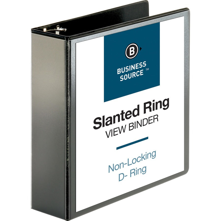 Business Source Basic D-Ring View Binders - 3" Binder Capacity - Letter - 8 1/2" Sheet Size - Fastener: D-Ring - Polypropylene - Black - Clear Overlay - 1 Each