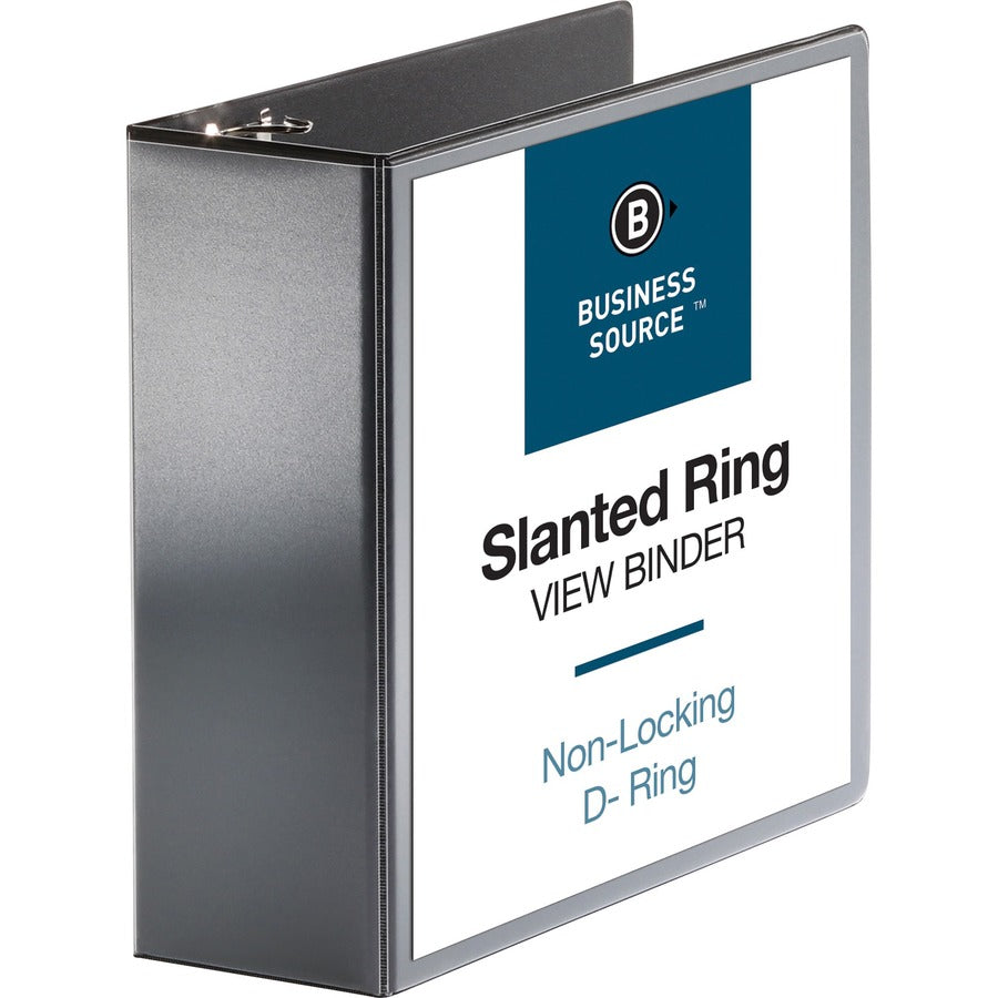 Business Source Basic D-Ring View Binders - 4" Binder Capacity - Letter - 8 1/2" x 11" Sheet Size - Fastener: D-Ring - Polypropylene - Black - Clear Overlay - 1 Each