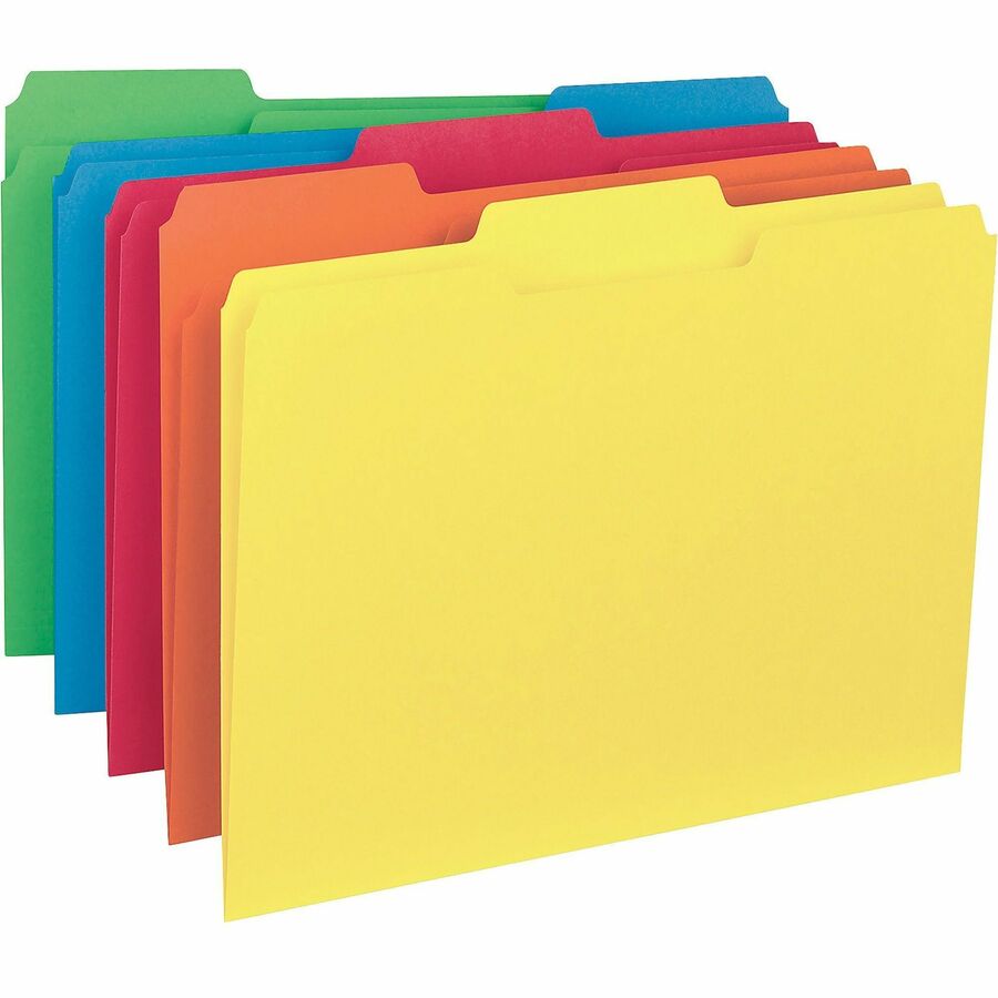 Business Source 1/3 Tab Cut Letter Recycled Top Tab File Folder - 8 1/2" x 11" - Top Tab Location - Assorted Tab Position - 11 pt. - 1 Plys - Assorted - 10% Recycled - 100 / Box