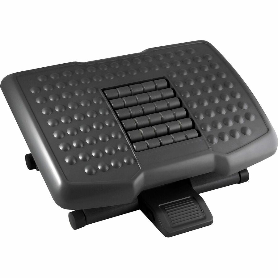 Kantek Premium Ergonomic Footrest with Rollers - 4" to 6.50" Adjustable Height - Black - 1 Each