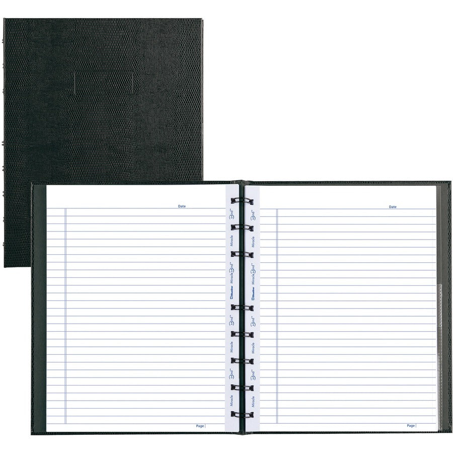 Rediform MiracleBind College Ruled Notebooks - Letter - 150 Pages - Twin Wirebound - Ruled Margin - Letter - 8 1/2" x 11" Sheet Size - 12.25" Height x 9.9" Width x 13.9" Length - Black Ribbed Cover - Micro Perforated, Repositionable, Pocket, Self-adhes...