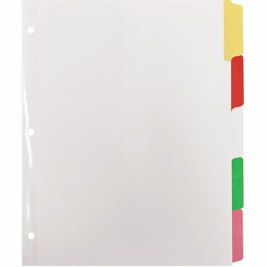 Business Source Laminated Write-On Tab Indexes - 5 Write-on Tab(s) - 5 Tab(s)/Set - 11" Tab Height x 8.50" Tab Width - 3 Hole Punched - Self-adhesive, Removable - Multicolor Mylar Tab(s) - 100% Recycled - Laminated Tab, Reinforced Edges, Punched, Erasa...