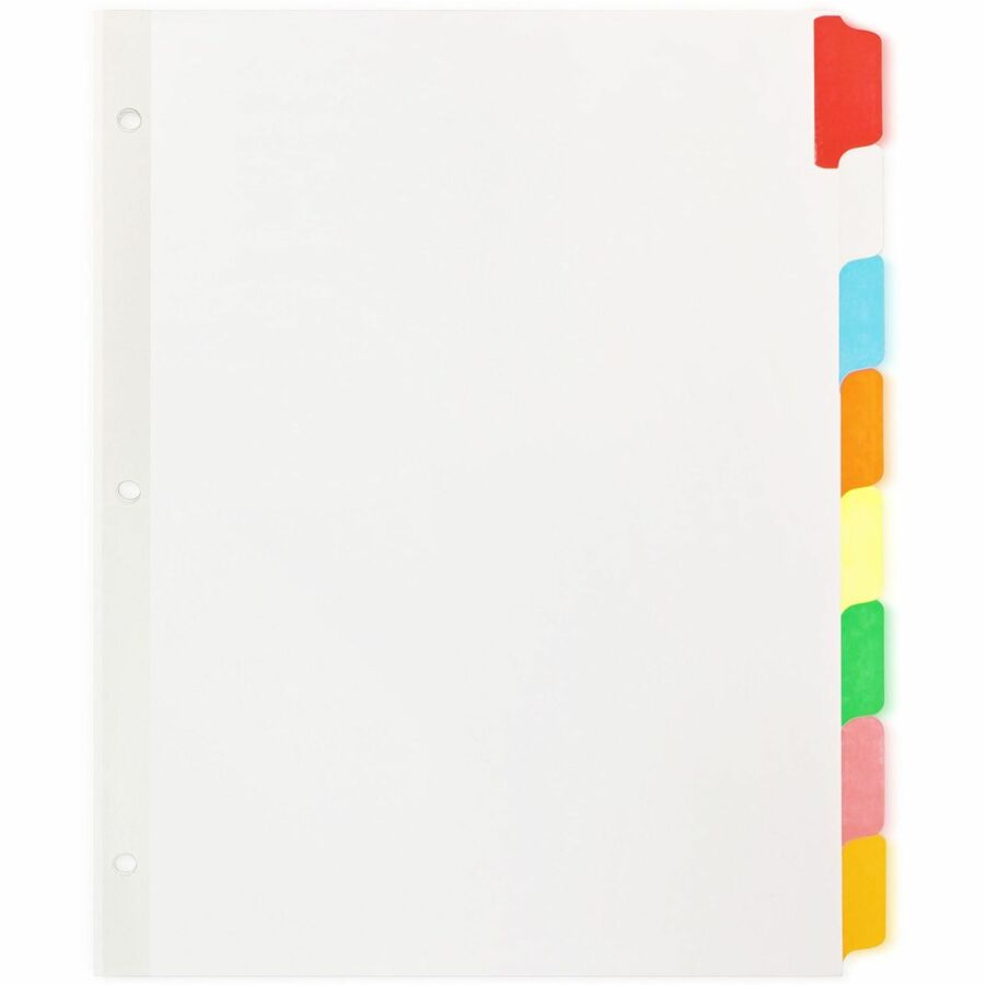 Business Source Laminated Write-On Tab Indexes - 8 Write-on Tab(s) - 8 Tab(s)/Set - 11" Tab Height x 8.50" Tab Width - 3 Hole Punched - Self-adhesive, Removable - Multicolor Mylar Tab(s) - 100% Recycled - Laminated Tab, Reinforced Edges, Punched, Erasa...