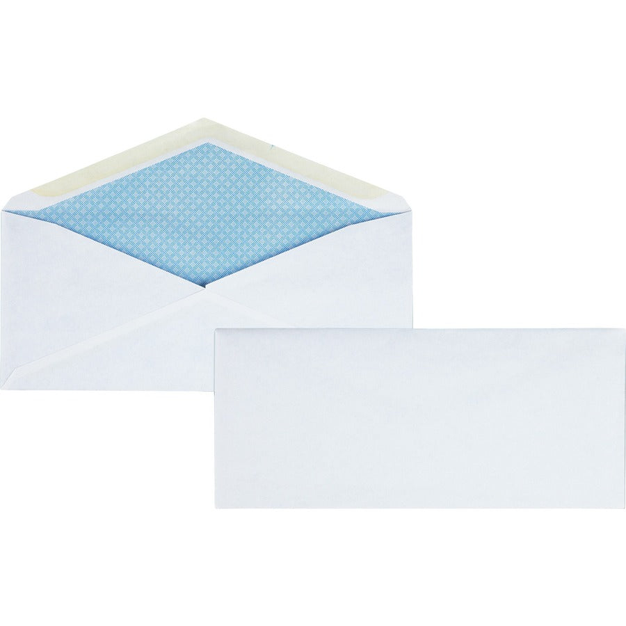 Business Source No.10 Regular Tint Security Envelopes - Security - #10 - 4 1/8" Width x 9 1/2" Length - 24 lb - Gummed - White - Wove - 1 Box