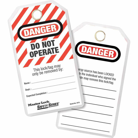 Master Lock Heavy-duty English Tags - 5.75" Length x 3" Width - Rectangular - Red - 12 / Pack