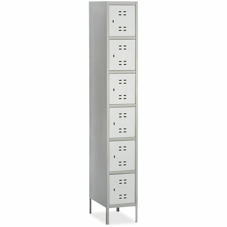 Safco Six-Tier Two-tone Box Locker with Legs - 18" Width x 12" Depth x 78" Height - Recessed Locking Handle - Gray - Steel