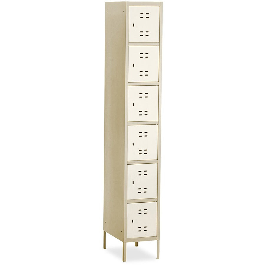 Safco Six-Tier Two-tone Box Locker with Legs - 18" Width x 12" Depth x 78" Height - Recessed Locking Handle - Tan - Steel