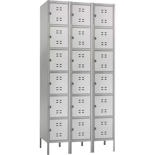 Safco Six-Tier Two-tone 3 Column Locker with Legs - 36" Width x 18" Depth x 78" Height - 3 x Shelf(ves) - Recessed Locking Handle - Gray - Steel