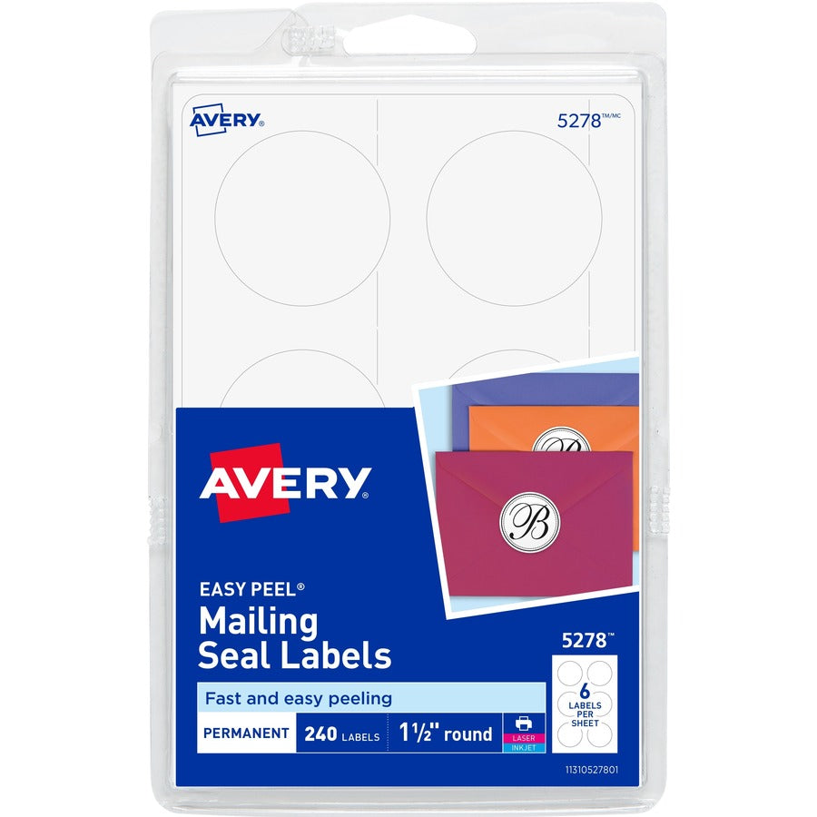 Avery&reg, Round Booklet Seals - 4" Width x 6" Length - Permanent Adhesive - Round - Laser, Inkjet - White - Paper - 6 / Sheet - 40 Total Sheets - 240 Total Label(s) - 1 Each