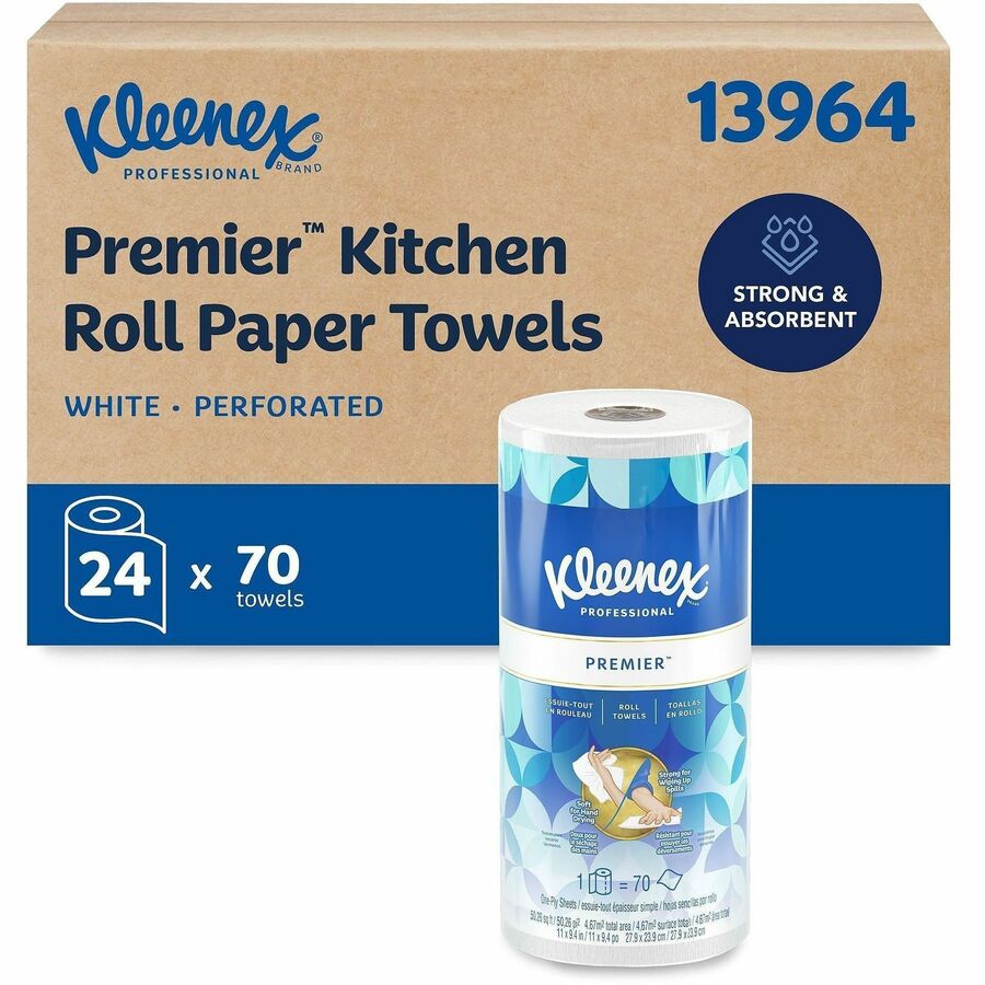 Kleenex Premier Kitchen Paper Towels - 1 Ply - 10.40" Width x 11" Length - 70 Sheets/Roll - White - 24 / Carton