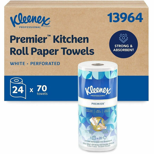 Kleenex Premier Kitchen Paper Towels - 1 Ply - 10.40" Width x 11" Length - 70 Sheets/Roll - White - 24 / Carton