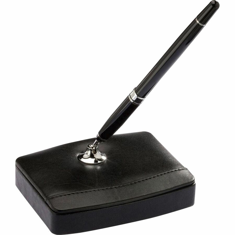 Dacasso Classic Leather Single Pen Stand - Leather - Black, Silver - 1 Each