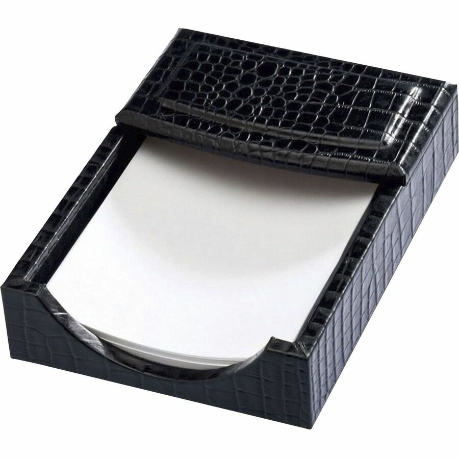 Dacasso Crocodile Embossed Black Leather Memo Holder - Support 4" x 6" Media - Leather - Black - 1 Each