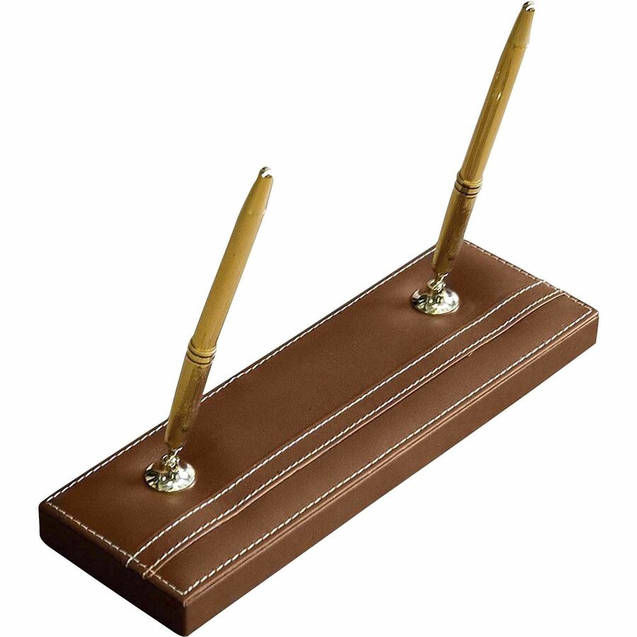 Dacasso Rustic Leather Pen Stand - Leather - Rustic Brown, Gold - 1 Each