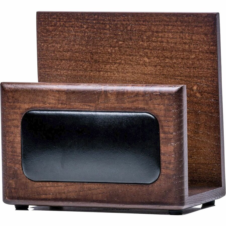 Dacasso Walnut & Leather Letter Holder - Leather, Wood, Rubber - Walnut, Black - 1 Each