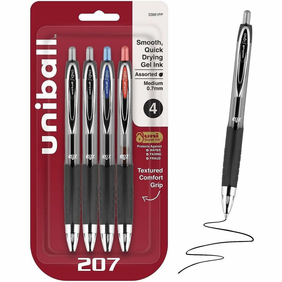 uniball™, 207 Gel Pen - Refillable - Retractable - Assorted Ink - Gel-based - 4 / Pack