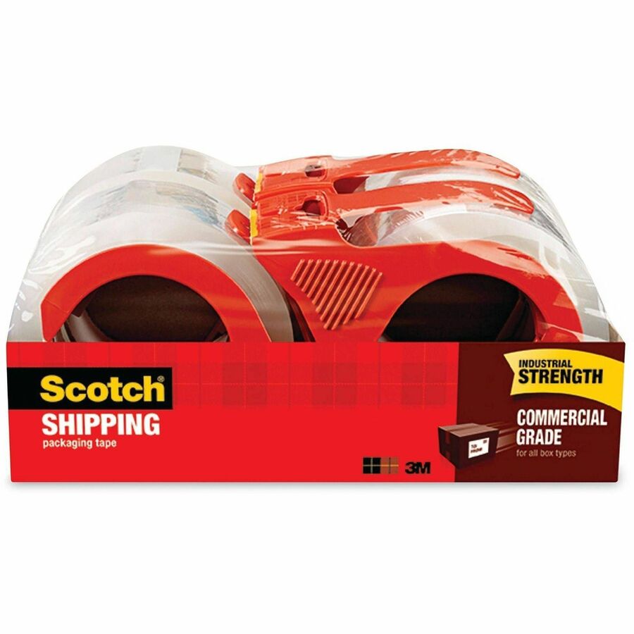 Scotch Commercial-Grade Shipping/Packaging Tape - 54.60 yd Length x 1.88" Width x 3.1 mil Thickness - 3" Core - Clear - Synthetic Rubber Resin - Rubber Resin Backing - Dispenser Included - For Shipping, Packing, Sealing, Splicing - 1 Pack