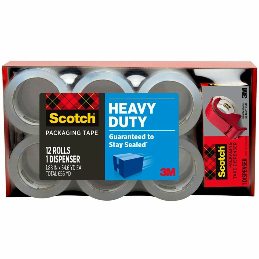 Scotch Heavy-Duty Shipping/Packaging Tape - 54.60 yd Length x 1.88" Width x 3.1 mil Thickness - 3" Core - Clear - Synthetic Rubber Resin Backing - Dispenser Included - Handheld Dispenser - Breakage Resistance - For Mailing, Moving, Shipping, Packing...