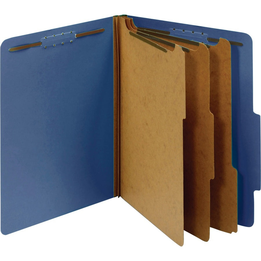 Pendaflex 2/5 Tab Cut Letter Recycled Classification Folder - 8 1/2" x 11" - 3 1/2" Expansion - 5 Fastener - 2" for Folder, 1" for Divider - Top Tab Location - Right of Center Tab Position - 3 Divider - 25 pt. - Pressboard - Dark Blue - Durable, Tyvek...