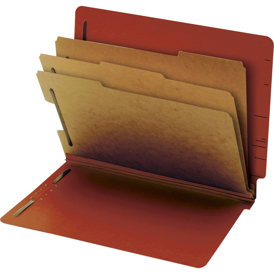 Pendaflex Letter Recycled Classification Folder - 8 1/2" x 11" - 3 1/2" Expansion - 2 Fastener - 2" for Folder, 1" for Divider - 3 Divider - 25 pt. - Pressboard, Tyvek - Red - Durable, Tab - 60% Recycled - 10 / Box